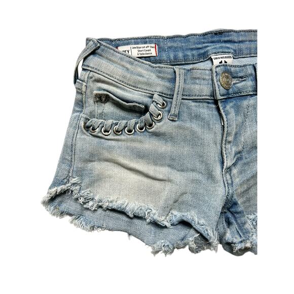 True Religion Women's Joey Denim Cutoff Denim Shorts in Blue Moon size 23 - Y2K - Picture 9 of 13